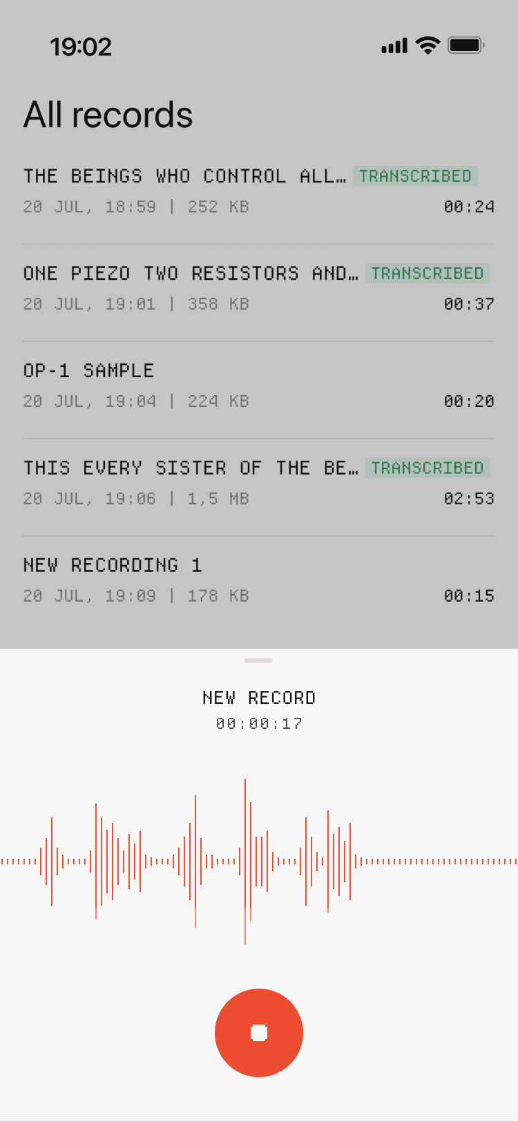 Dictantor all records screen